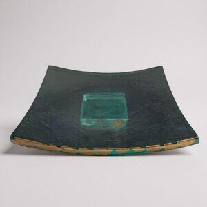 Annieglass Roman Antique 10" Square Cake Stand Pedestal 24k Gold Signed 1992